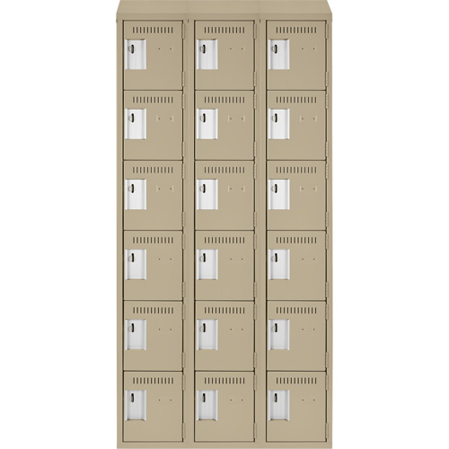 Clean Line Lockerette, 6 -tier, Bank of 3, 36" x 18" x 78", Steel, Beige, Rivet (Assembled) Haskins Industrial Inc.