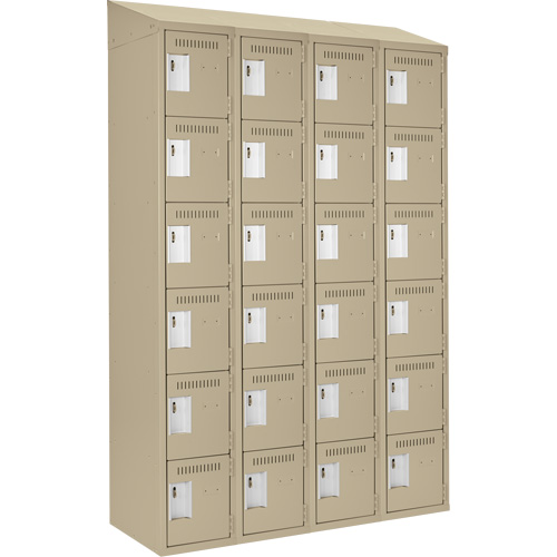 Clean Line Lockerette, 6 -tier, Bank of 4, 48" x 18" x 78", Steel, Beige, Rivet (Assembled) Haskins Industrial Inc.