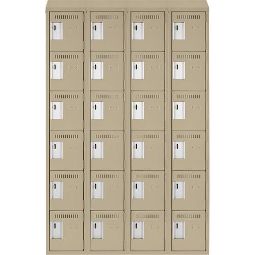 Clean Line Lockerette, 6 -tier, Bank of 4, 48" x 18" x 78", Steel, Beige, Rivet (Assembled) Haskins Industrial Inc.