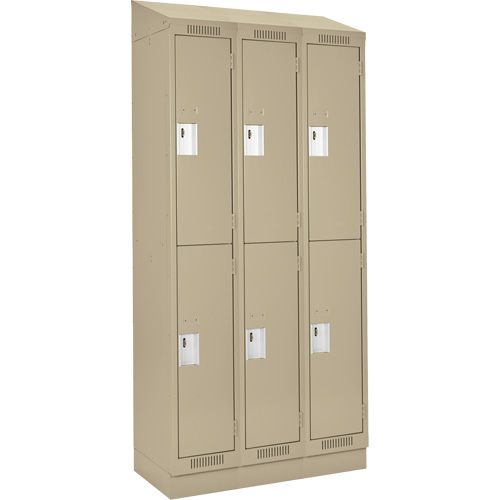 Clean Line Lockers, 2 -tier, Bank of 3, 36" x 18" x 82", Steel, Beige, Rivet (Assembled) Haskins Industrial Inc.