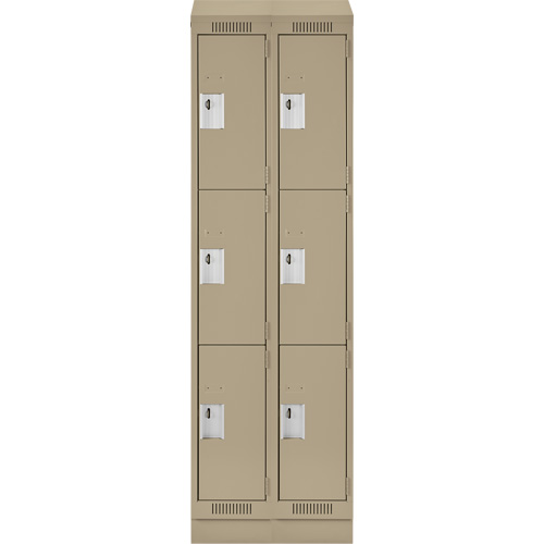 Clean Line Lockers, 3 -tier, Bank of 2, 24" x 18" x 82", Steel, Beige, Rivet (Assembled) Haskins Industrial Inc.