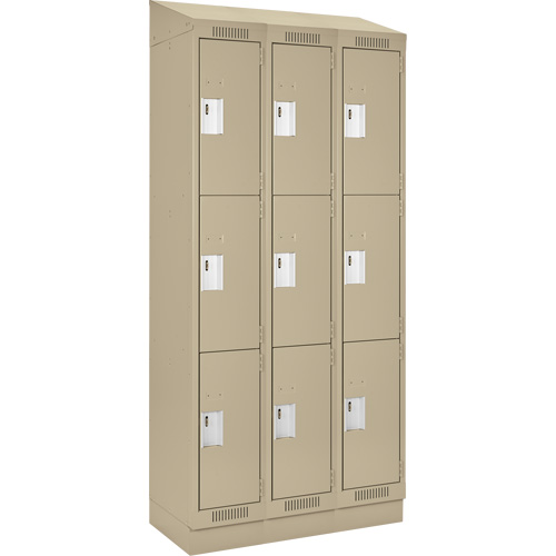 Clean Line Lockers, 3 -tier, Bank of 3, 36" x 18" x 82", Steel, Beige, Rivet (Assembled) Haskins Industrial Inc.