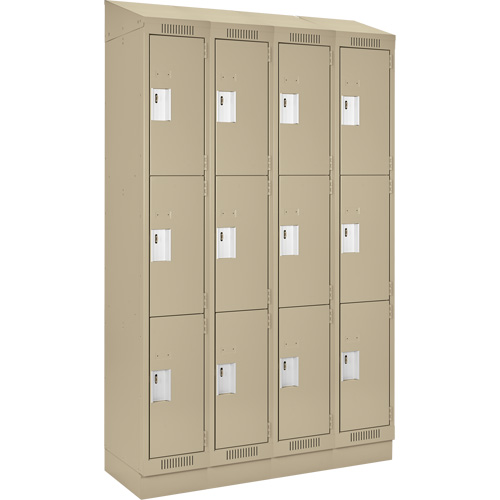 Clean Line Lockers, 3 -tier, Bank of 4, 48" x 18" x 82", Steel, Beige, Rivet (Assembled) Haskins Industrial Inc.