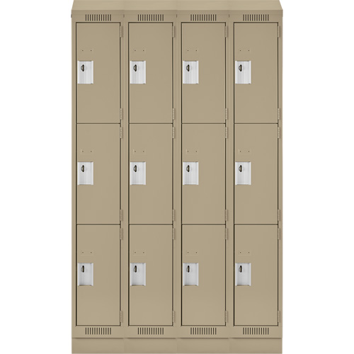 Clean Line Lockers, 3 -tier, Bank of 4, 48" x 18" x 82", Steel, Beige, Rivet (Assembled) Haskins Industrial Inc.