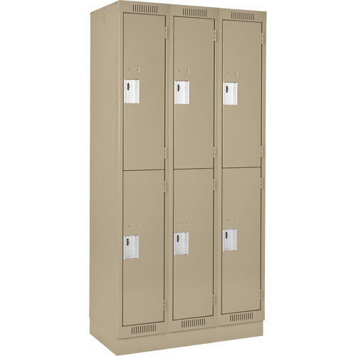 Clean Line Lockers, 2 -tier, Bank of 3, 36" x 18" x 76", Steel, Beige, Rivet (Assembled) Haskins Industrial Inc.