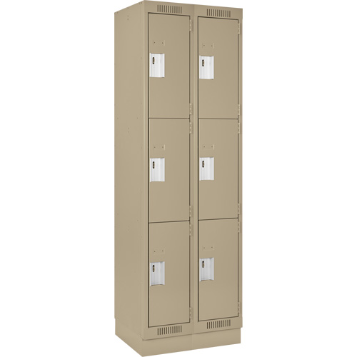 Clean Line Lockers, 3 -tier, Bank of 2, 24" x 18" x 76", Steel, Beige, Rivet (Assembled) Haskins Industrial Inc.