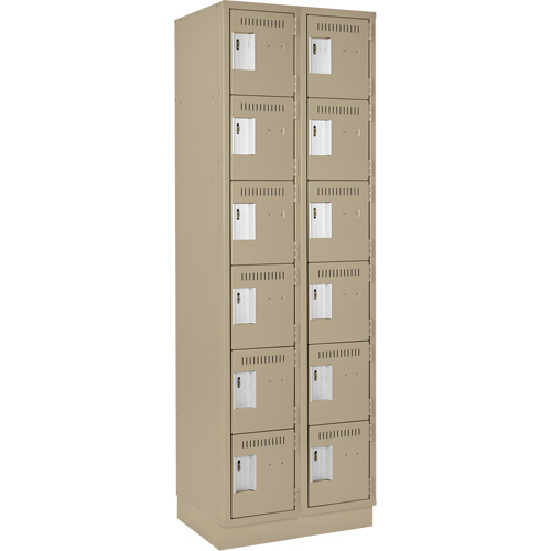 Clean Line Lockerette, 6 -tier, Bank of 2, 24" x 18" x 76", Steel, Beige, Rivet (Assembled) Haskins Industrial Inc.