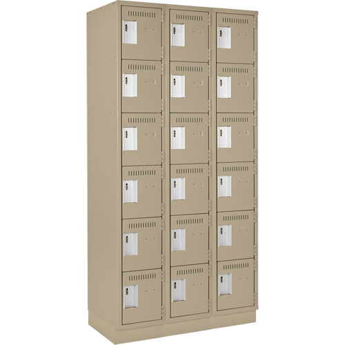 Clean Line Lockerette, 6 -tier, Bank of 3, 36" x 18" x 76", Steel, Beige, Rivet (Assembled) Haskins Industrial Inc.