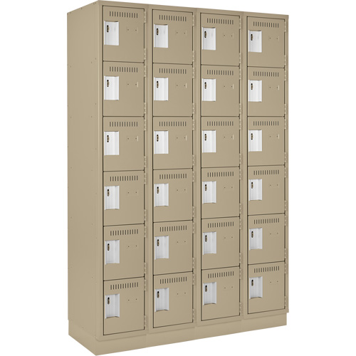 Clean Line Lockerette, 6 -tier, Bank of 4, 48" x 18" x 76", Steel, Beige, Rivet (Assembled) Haskins Industrial Inc.