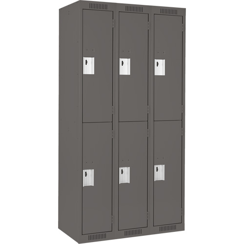 Clean Line Lockers, 2 -tier, Bank of 3, 36" x 18" x 72", Steel, Charcoal, Rivet (Assembled) Haskins Industrial Inc.