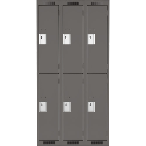 Clean Line Lockers, 2 -tier, Bank of 3, 36" x 18" x 72", Steel, Charcoal, Rivet (Assembled) Haskins Industrial Inc.