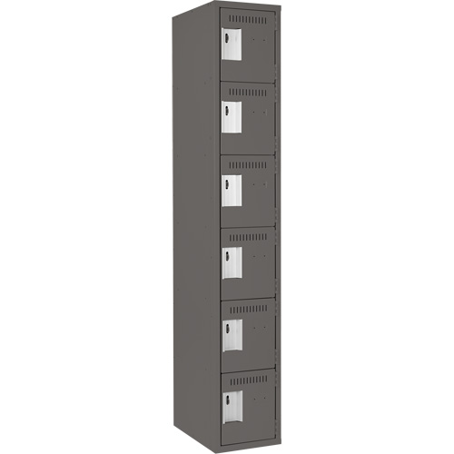 Clean Line Lockerette, 6 -tier, 12" x 18" x 72", Steel, Charcoal, Rivet (Assembled) Haskins Industrial Inc.