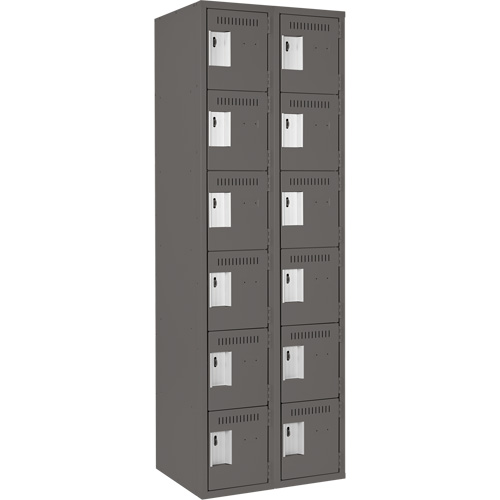 Clean Line Lockerette, 6 -tier, Bank of 2, 24" x 18" x 72", Steel, Charcoal, Rivet (Assembled) Haskins Industrial Inc.