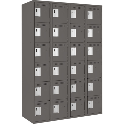 Clean Line Lockerette, 6 -tier, Bank of 4, 48" x 18" x 72", Steel, Charcoal, Rivet (Assembled) Haskins Industrial Inc.