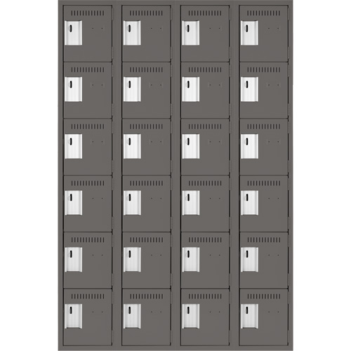 Clean Line Lockerette, 6 -tier, Bank of 4, 48" x 18" x 72", Steel, Charcoal, Rivet (Assembled) Haskins Industrial Inc.