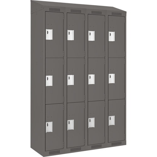 Clean Line Lockers, 3 -tier, Bank of 4, 48" x 18" x 78", Steel, Charcoal, Rivet (Assembled) Haskins Industrial Inc.
