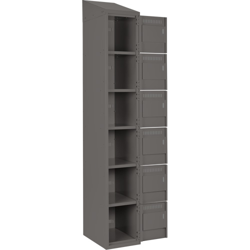 Clean Line Lockerette, 6 -tier, Bank of 4, 48" x 18" x 78", Steel, Charcoal, Rivet (Assembled) Haskins Industrial Inc.