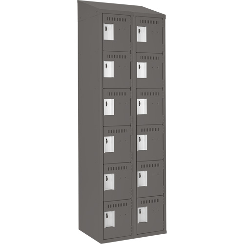 Clean Line Lockerette, 6 -tier, Bank of 2, 24" x 18" x 78", Steel, Charcoal, Rivet (Assembled) Haskins Industrial Inc.