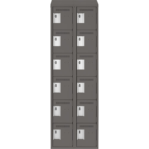 Clean Line Lockerette, 6 -tier, Bank of 2, 24" x 18" x 78", Steel, Charcoal, Rivet (Assembled) Haskins Industrial Inc.