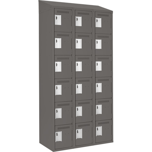 Clean Line Lockerette, 6 -tier, Bank of 3, 36" x 18" x 78", Steel, Charcoal, Rivet (Assembled) Haskins Industrial Inc.