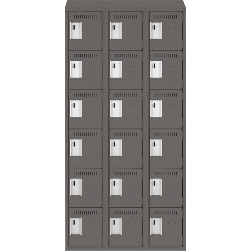 Clean Line Lockerette, 6 -tier, Bank of 3, 36" x 18" x 78", Steel, Charcoal, Rivet (Assembled) Haskins Industrial Inc.