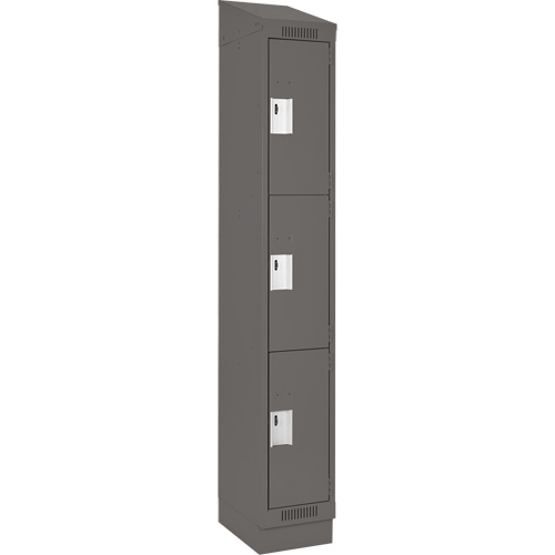 Clean Line Lockers, 3 -tier, 12" x 18" x 82", Steel, Charcoal, Rivet (Assembled) Haskins Industrial Inc.