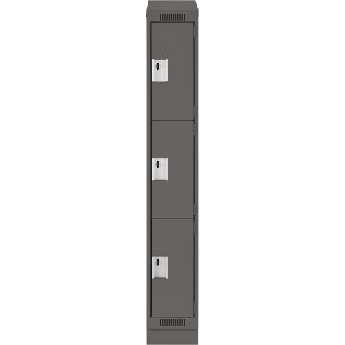 Clean Line Lockers, 3 -tier, 12" x 18" x 82", Steel, Charcoal, Rivet (Assembled) Haskins Industrial Inc.