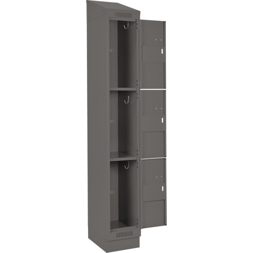 Clean Line Lockers, 3 -tier, Bank of 4, 48" x 18" x 82", Steel, Charcoal, Rivet (Assembled) Haskins Industrial Inc.