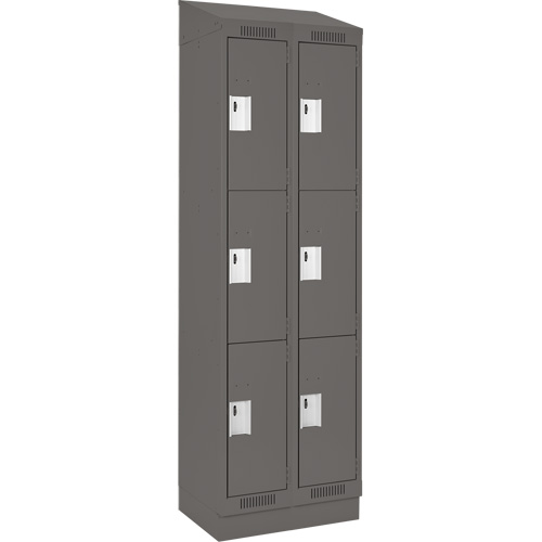 Clean Line Lockers, 3 -tier, Bank of 2, 24" x 18" x 82", Steel, Charcoal, Rivet (Assembled) Haskins Industrial Inc.
