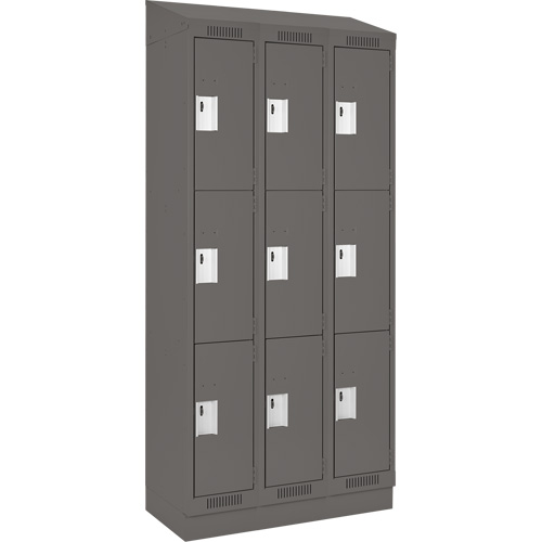 Clean Line Lockers, 3 -tier, Bank of 3, 36" x 18" x 82", Steel, Charcoal, Rivet (Assembled) Haskins Industrial Inc.