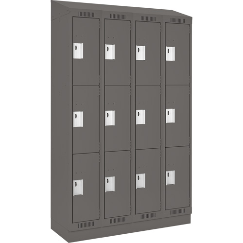 Clean Line Lockers, 3 -tier, Bank of 4, 48" x 18" x 82", Steel, Charcoal, Rivet (Assembled) Haskins Industrial Inc.