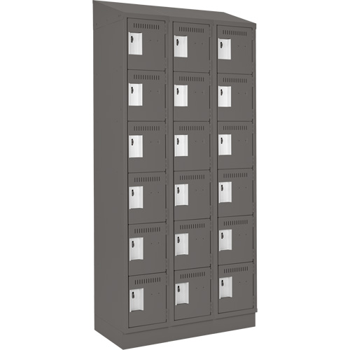 Clean Line Lockerette, 6 -tier, Bank of 3, 36" x 18" x 82", Steel, Charcoal, Rivet (Assembled) Haskins Industrial Inc.