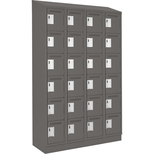 Clean Line Lockerette, 6 -tier, Bank of 4, 48" x 18" x 82", Steel, Charcoal, Rivet (Assembled) Haskins Industrial Inc.