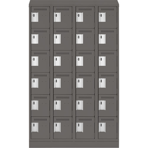 Clean Line Lockerette, 6 -tier, Bank of 4, 48" x 18" x 82", Steel, Charcoal, Rivet (Assembled) Haskins Industrial Inc.