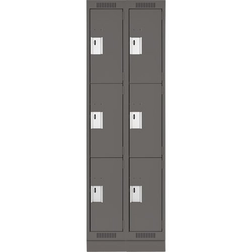 Clean Line Lockers, 3 -tier, Bank of 2, 24" x 18" x 76", Steel, Charcoal, Rivet (Assembled) Haskins Industrial Inc.
