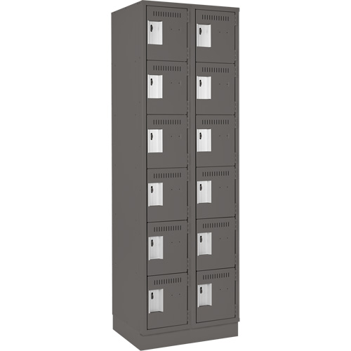 Clean Line Lockerette, 6 -tier, Bank of 2, 24" x 18" x 76", Steel, Charcoal, Rivet (Assembled) Haskins Industrial Inc.