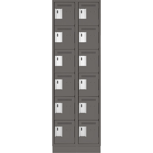 Clean Line Lockerette, 6 -tier, Bank of 2, 24" x 18" x 76", Steel, Charcoal, Rivet (Assembled) Haskins Industrial Inc.