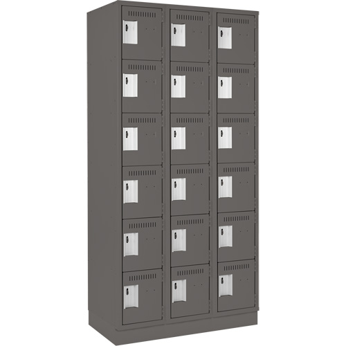 Clean Line Lockerette, 6 -tier, Bank of 3, 36" x 18" x 76", Steel, Charcoal, Rivet (Assembled) Haskins Industrial Inc.