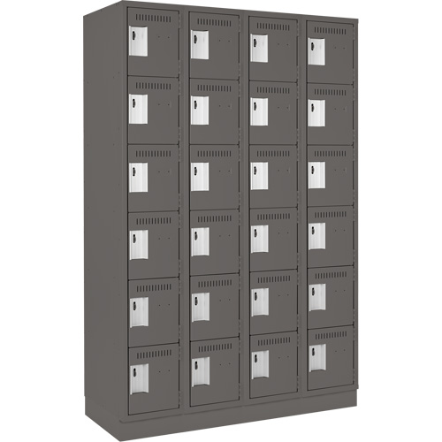 Clean Line Lockerette, 6 -tier, Bank of 4, 48" x 18" x 76", Steel, Charcoal, Rivet (Assembled) Haskins Industrial Inc.
