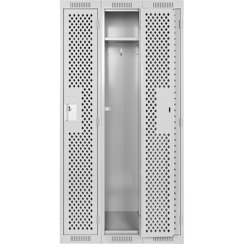 Clean Line Lockers, Bank of 3, 36" x 15" x 72", Steel, Grey, Rivet (Assembled), Perforated Haskins Industrial Inc.