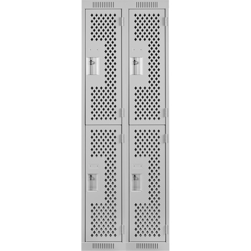 Clean Line Lockers, 2 -tier, Bank of 2, 24" x 12" x 72", Steel, Grey, Rivet (Assembled), Perforated Haskins Industrial Inc.