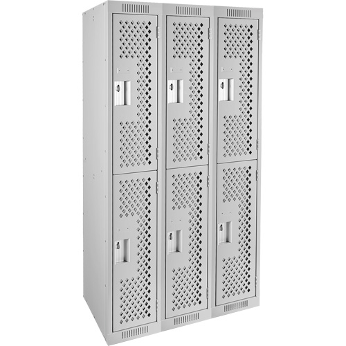 Clean Line Lockers, 2 -tier, Bank of 3, 36" x 12" x 72", Steel, Grey, Rivet (Assembled), Perforated Haskins Industrial Inc.