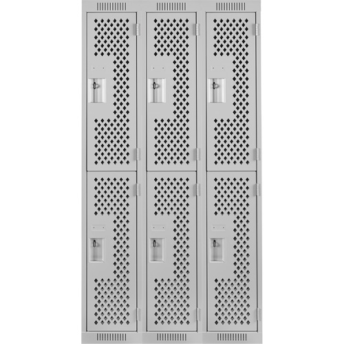Clean Line Lockers, 2 -tier, Bank of 3, 36" x 12" x 72", Steel, Grey, Rivet (Assembled), Perforated Haskins Industrial Inc.