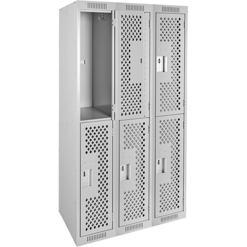 Clean Line Lockers, 2 -tier, Bank of 3, 36" x 12" x 72", Steel, Grey, Rivet (Assembled), Perforated Haskins Industrial Inc.