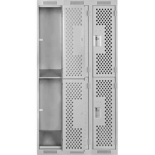 Clean Line Lockers, 2 -tier, Bank of 3, 36" x 12" x 72", Steel, Grey, Rivet (Assembled), Perforated Haskins Industrial Inc.