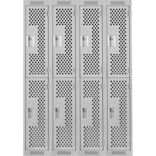 Clean Line Lockers, 2 -tier, Bank of 4, 48" x 12" x 72", Steel, Grey, Rivet (Assembled), Perforated Haskins Industrial Inc.