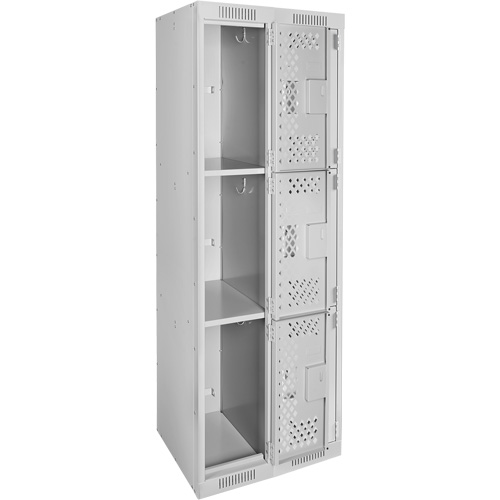 Clean Line Lockers, 3 -tier, Bank of 2, 24" x 12" x 72", Steel, Grey, Rivet (Assembled), Perforated Haskins Industrial Inc.