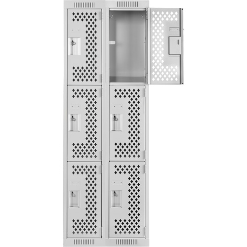 Clean Line Lockers, 3 -tier, Bank of 2, 24" x 12" x 72", Steel, Grey, Rivet (Assembled), Perforated Haskins Industrial Inc.