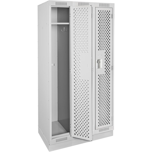 Clean Line Lockers, Bank of 3, 36" x 15" x 76", Steel, Grey, Rivet (Assembled), Perforated Haskins Industrial Inc.