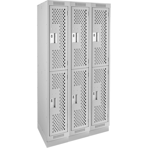 Clean Line Lockers, 2 -tier, Bank of 3, 36" x 15" x 76", Steel, Grey, Rivet (Assembled), Perforated Haskins Industrial Inc.